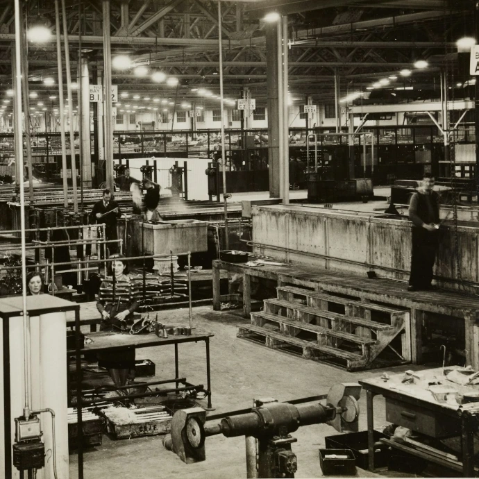 grayscale photo of industrial machine